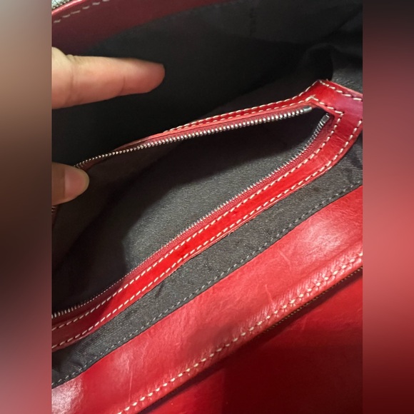 FENDI Vintage Red-Leather Trimmed Zucca Baguette Retail 4500 - Picture 9 of 11